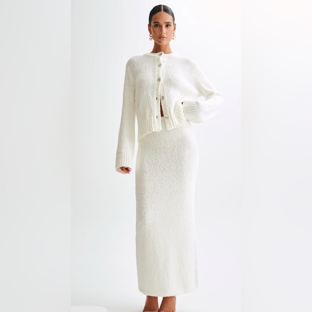 Meshki Moira Boucle Knit White Maxi Skirt, XXS